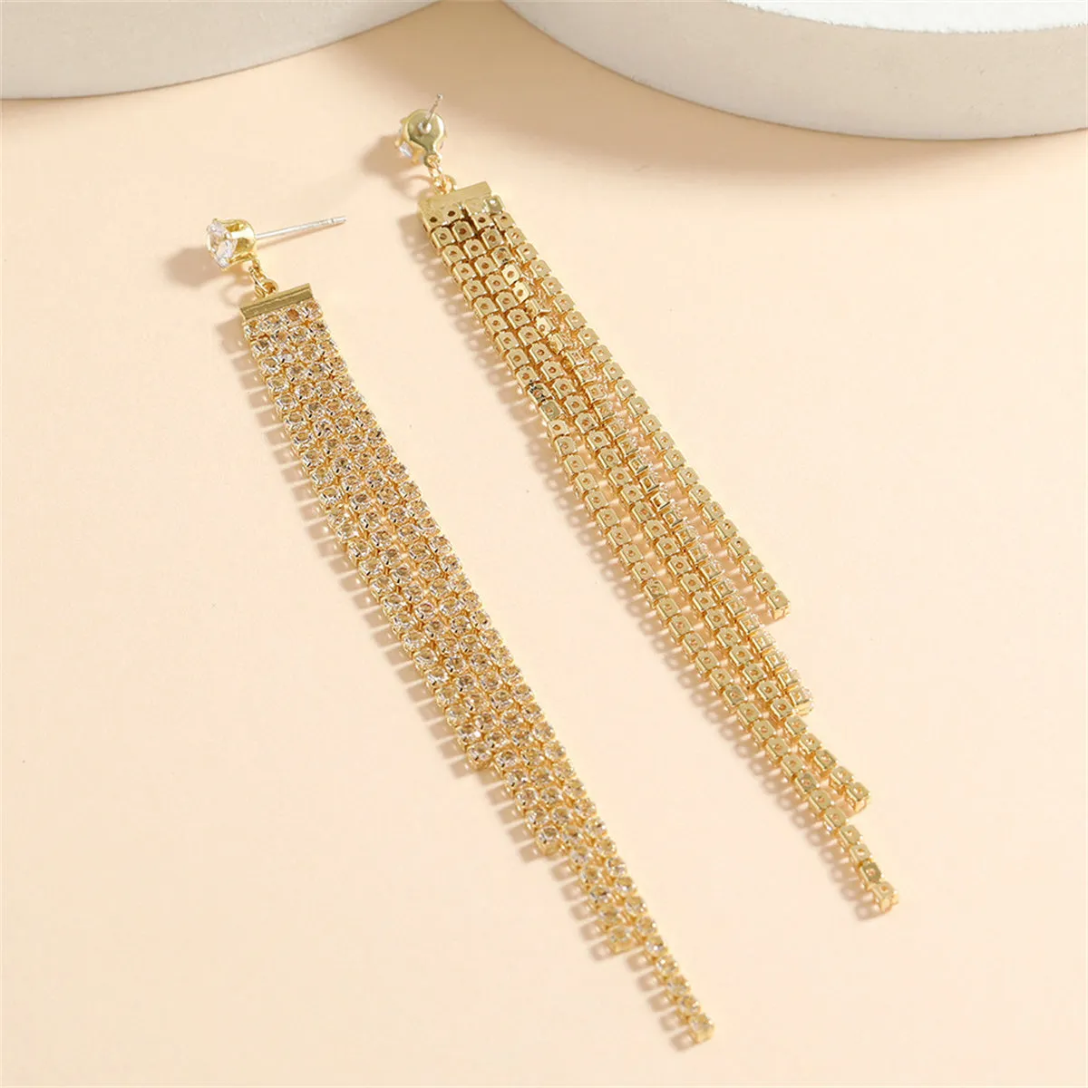 Cubic Zirconia & 18K Gold-Plated Tassel Drop Earrings