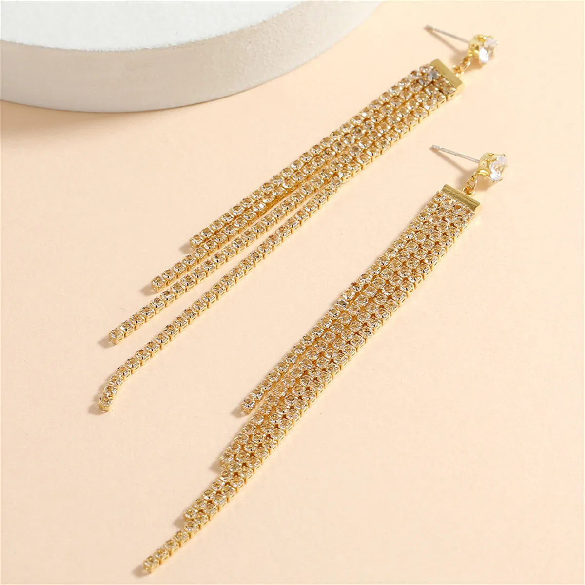 Cubic Zirconia & 18K Gold-Plated Tassel Drop Earrings