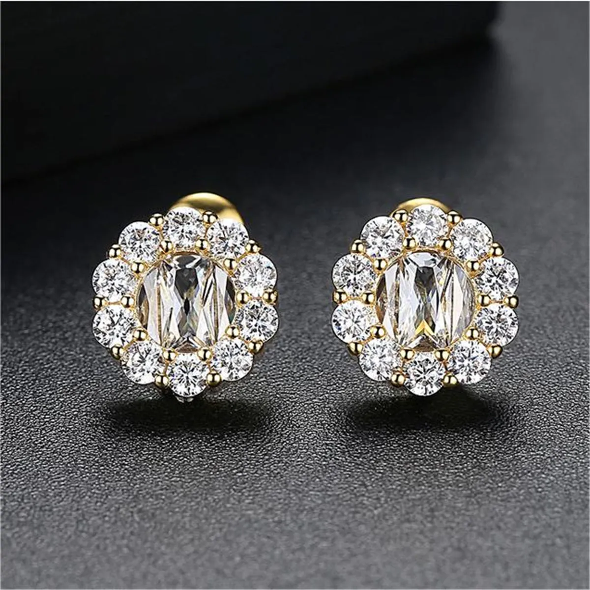 Cubic Zirconia & Crystal Flower Stud Earrings