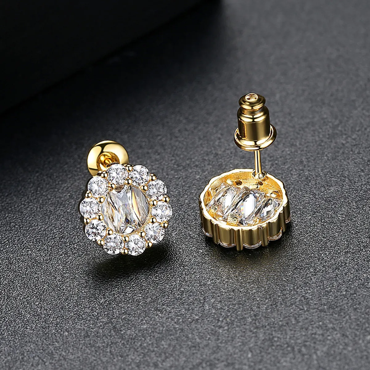 Cubic Zirconia & Crystal Flower Stud Earrings