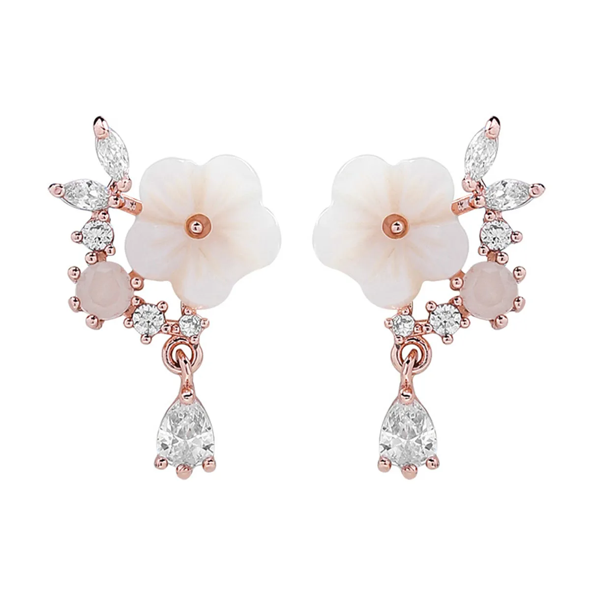 Cubic Zirconia & Pink Cat's Eye 18K Gold-Plated Flower Drop Earrings