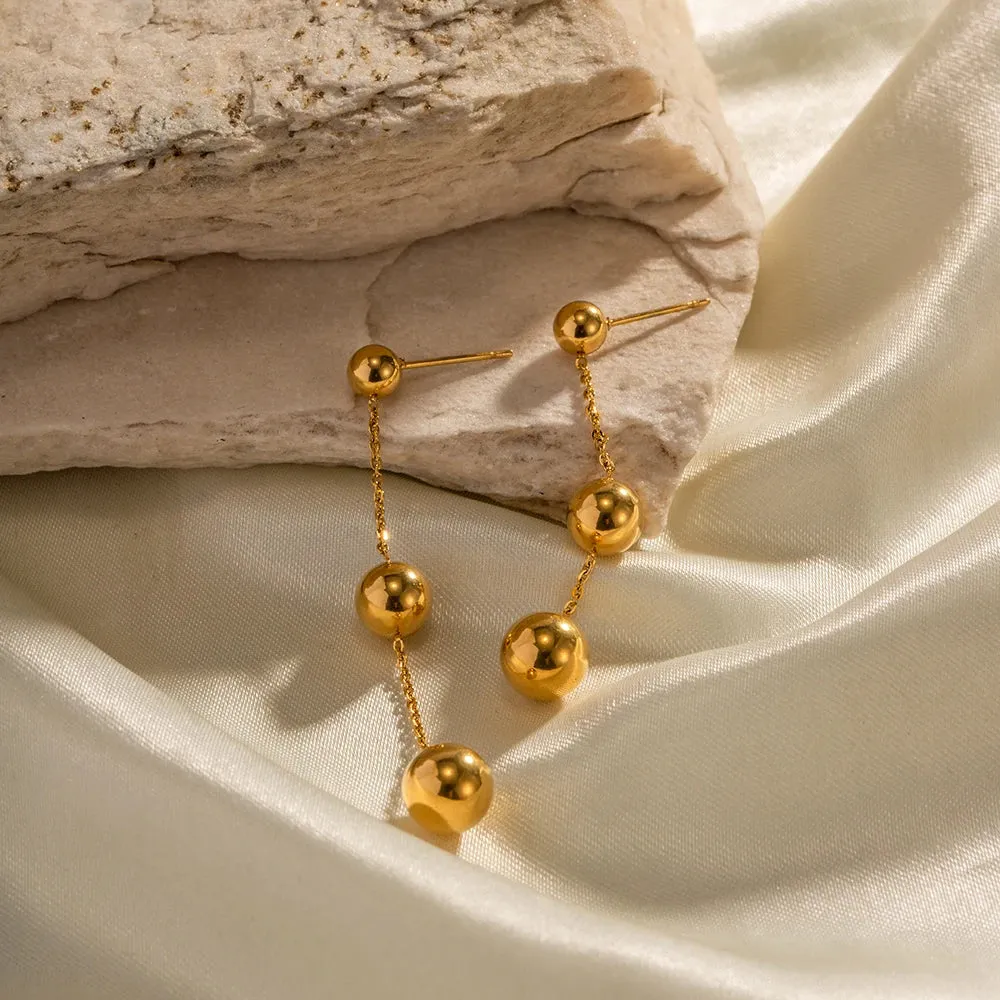 Dangle Gold Bead Tassel Earrings