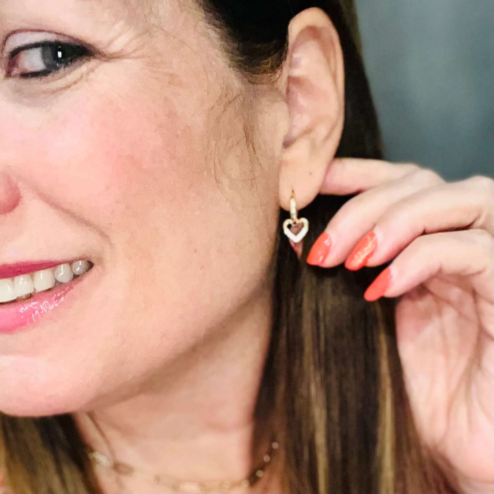 Dangling Zirconia Heart Huggies Hoop Earrings