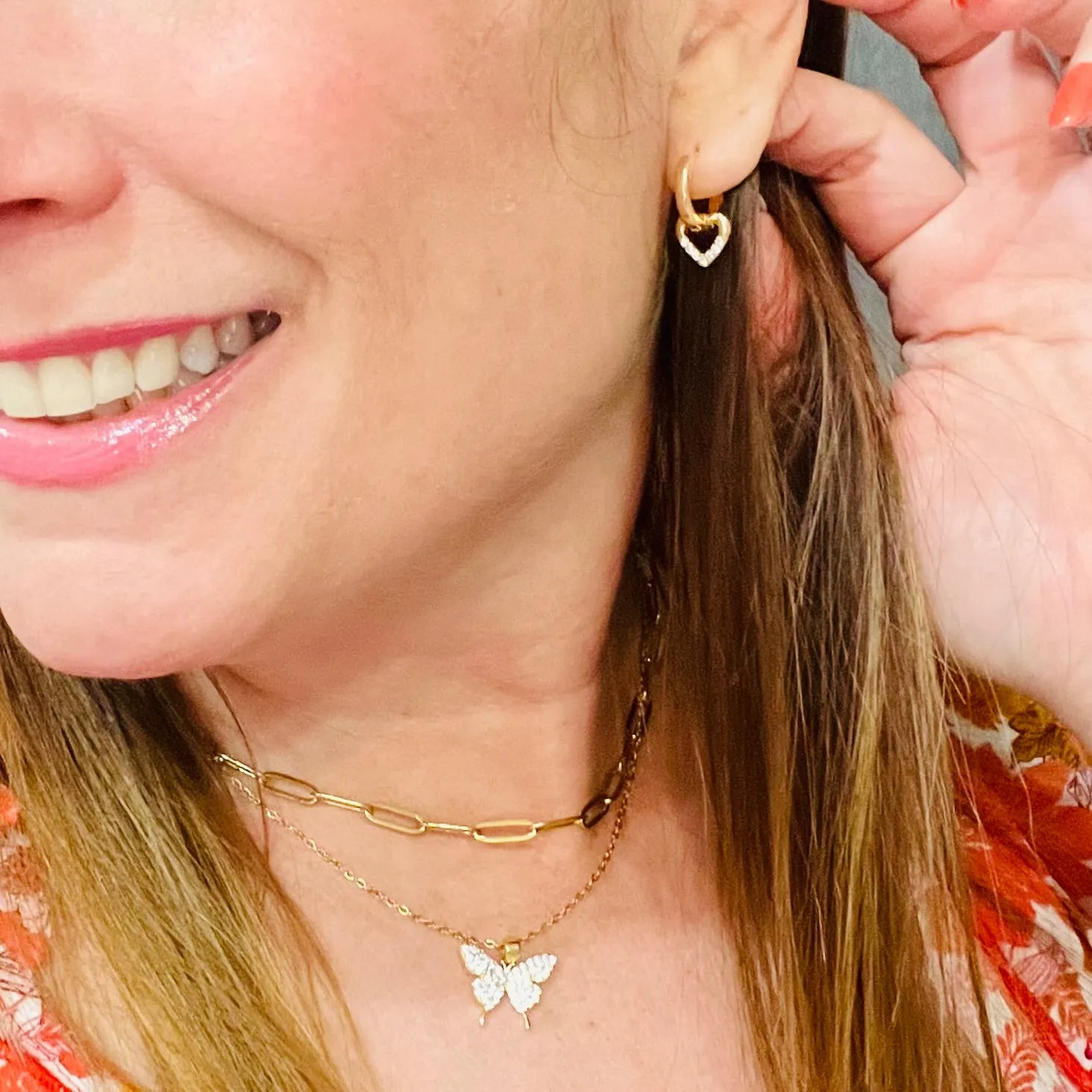 Dangling Zirconia Heart Huggies Hoop Earrings