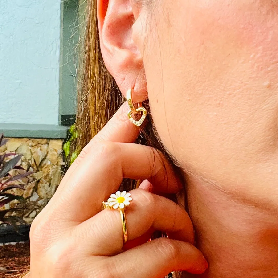 Dangling Zirconia Heart Huggies Hoop Earrings