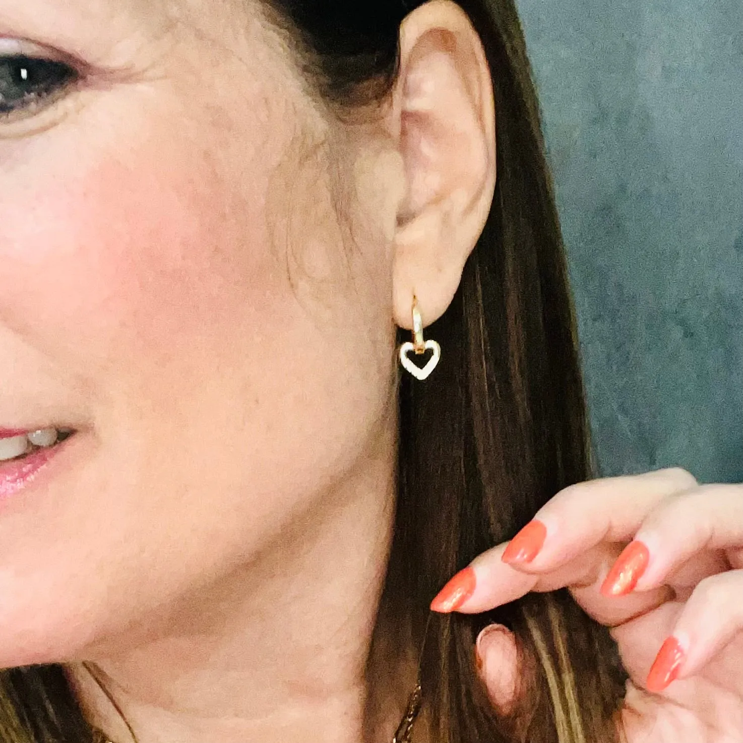 Dangling Zirconia Heart Huggies Hoop Earrings