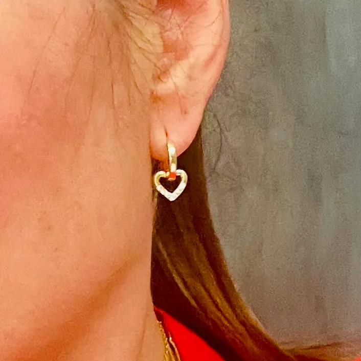 Dangling Zirconia Heart Huggies Hoop Earrings