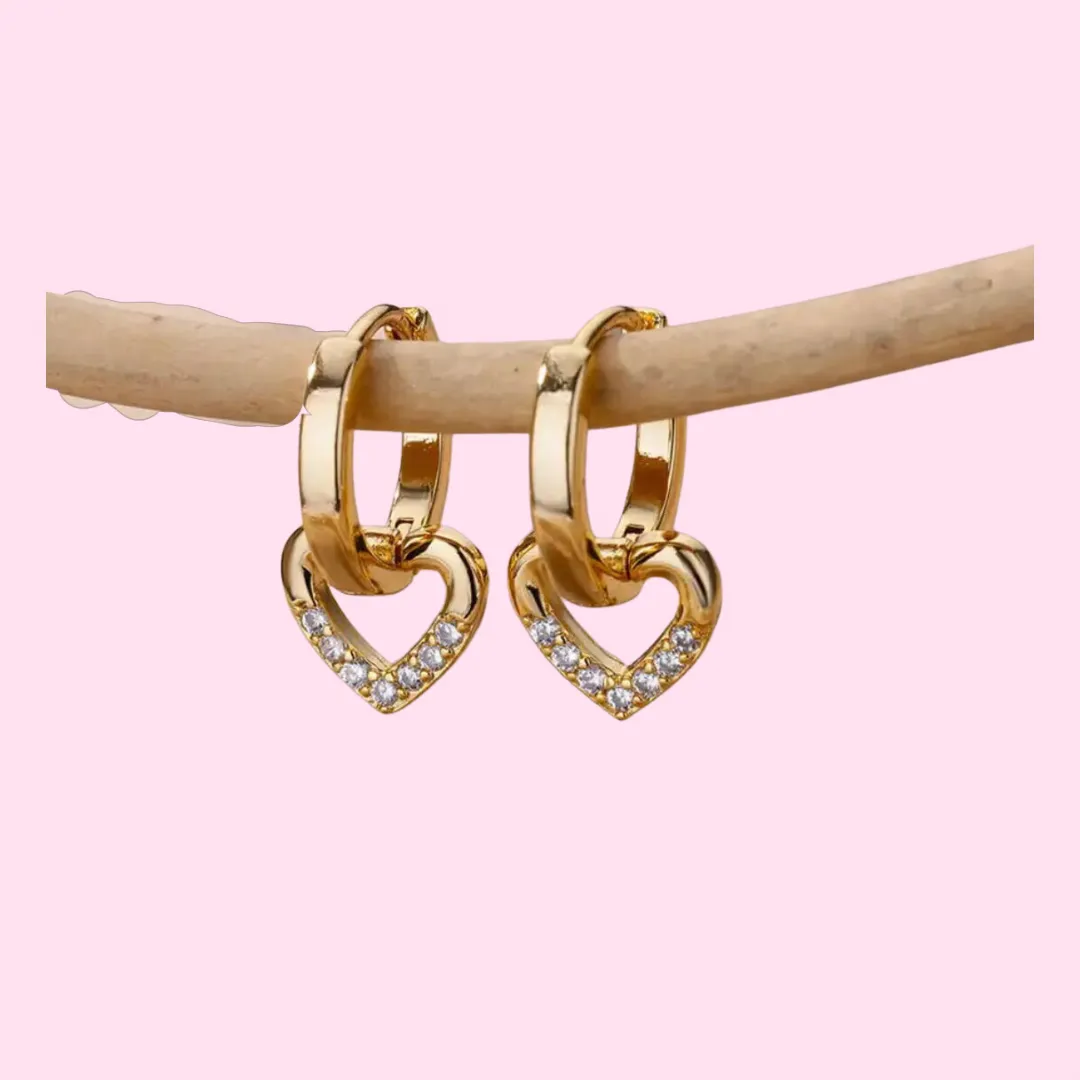 Dangling Zirconia Heart Huggies Hoop Earrings