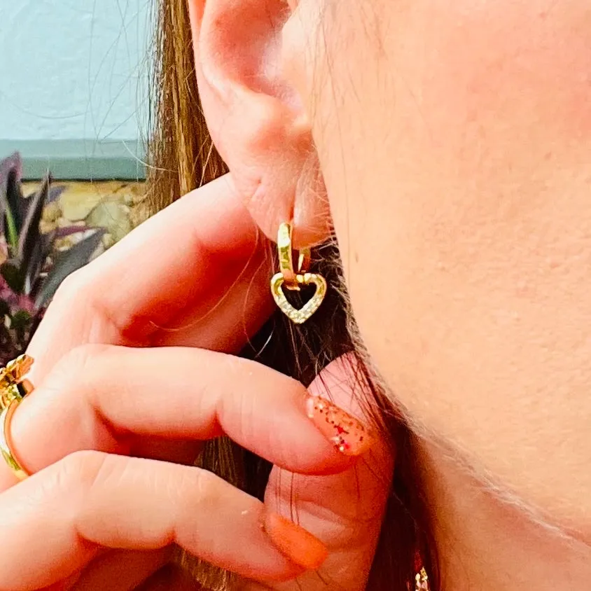 Dangling Zirconia Heart Huggies Hoop Earrings