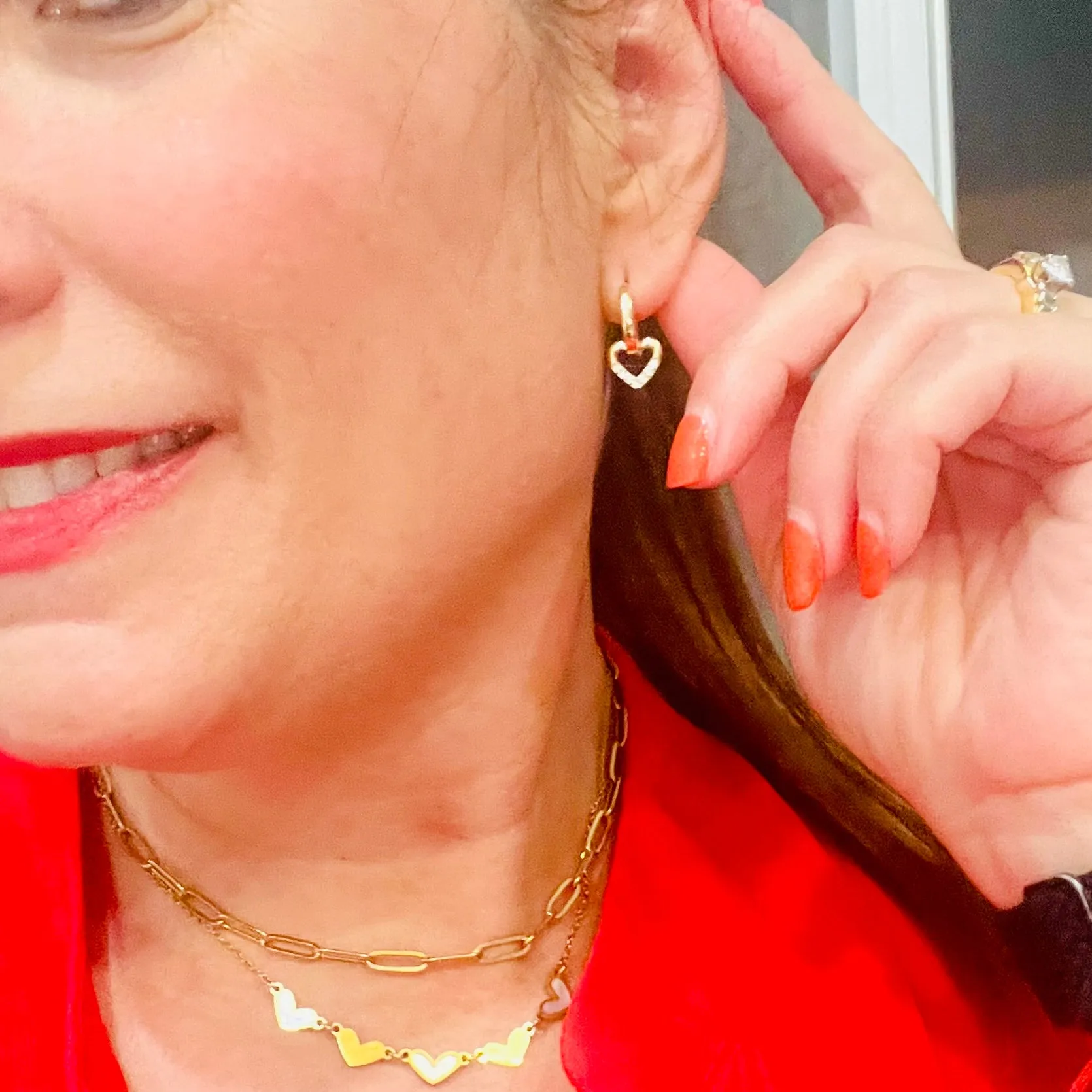 Dangling Zirconia Heart Huggies Hoop Earrings