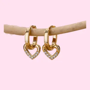 Dangling Zirconia Heart Huggies Hoop Earrings