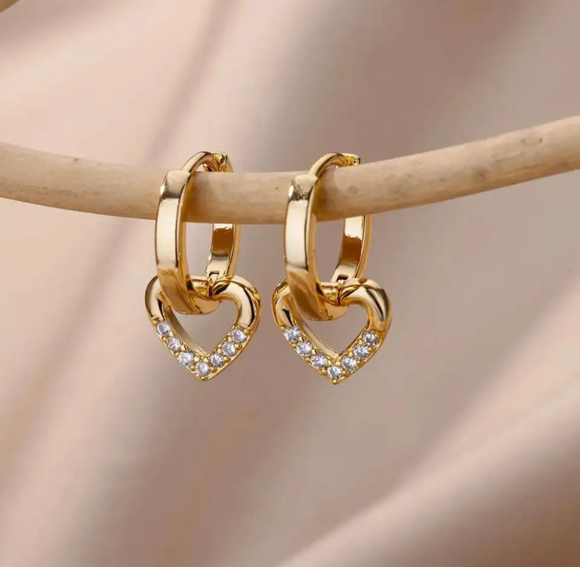Dangling Zirconia Heart Huggies Hoop Earrings