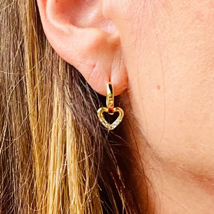 Dangling Zirconia Heart Huggies Hoop Earrings