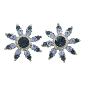 Dark and Light Blue Crystal Flower Clip Earring - REC828C