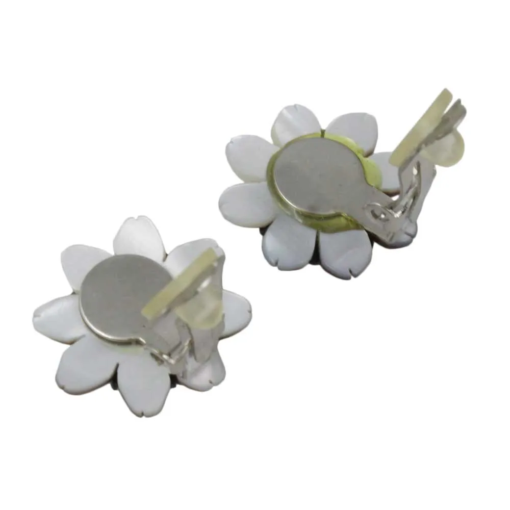 Dark Brown Shell Flower Clip Earring - SLE062C