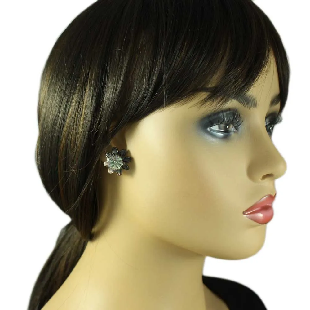 Dark Brown Shell Flower Pierced Earring - SLE062