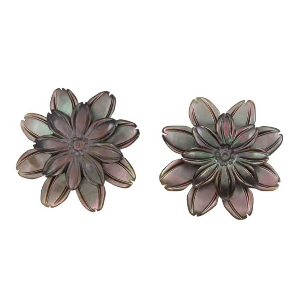 Dark Brown Shell Flower Pierced Earring - SLE062