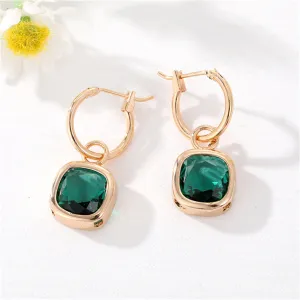 Dark Green Crystal & 18K Gold-Plated Cube Drop Earrings