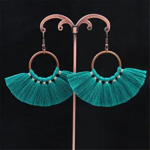 Dark Green Polyster & 18K Gold-Plated Fan Tassel Drop Earrings
