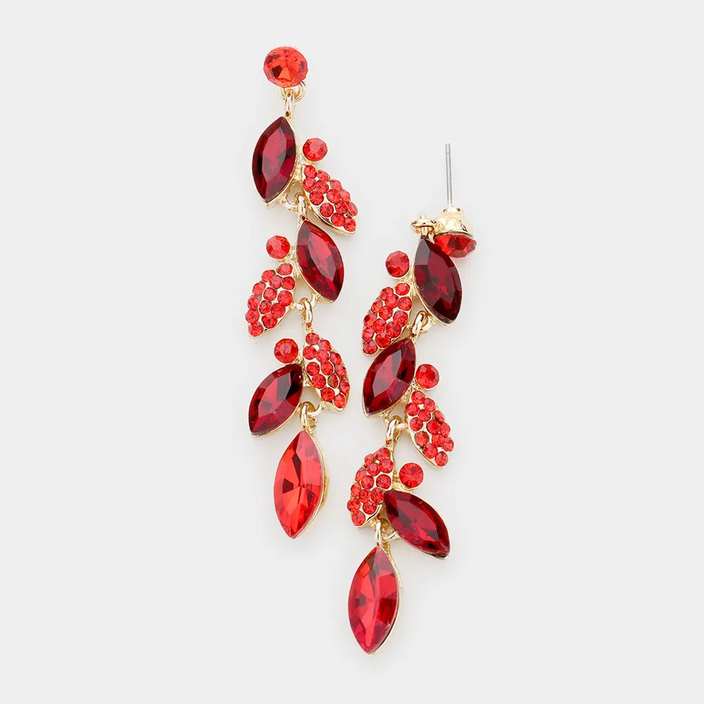 Dark Red Crystal Drop Pageant Earrings | 452423