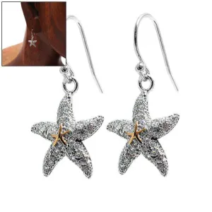 Darling Sterling Silver Hanging Starfish Earrings Embellished with Micro Pave CZs.