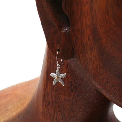 Darling Sterling Silver Hanging Starfish Earrings Embellished with Micro Pave CZs.