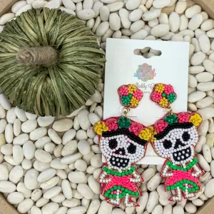 Day of the Dead Beaded Earrings - Pink