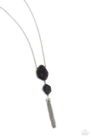 Desert Darling - Black - Crackle Stone Paparazzi Long Necklace