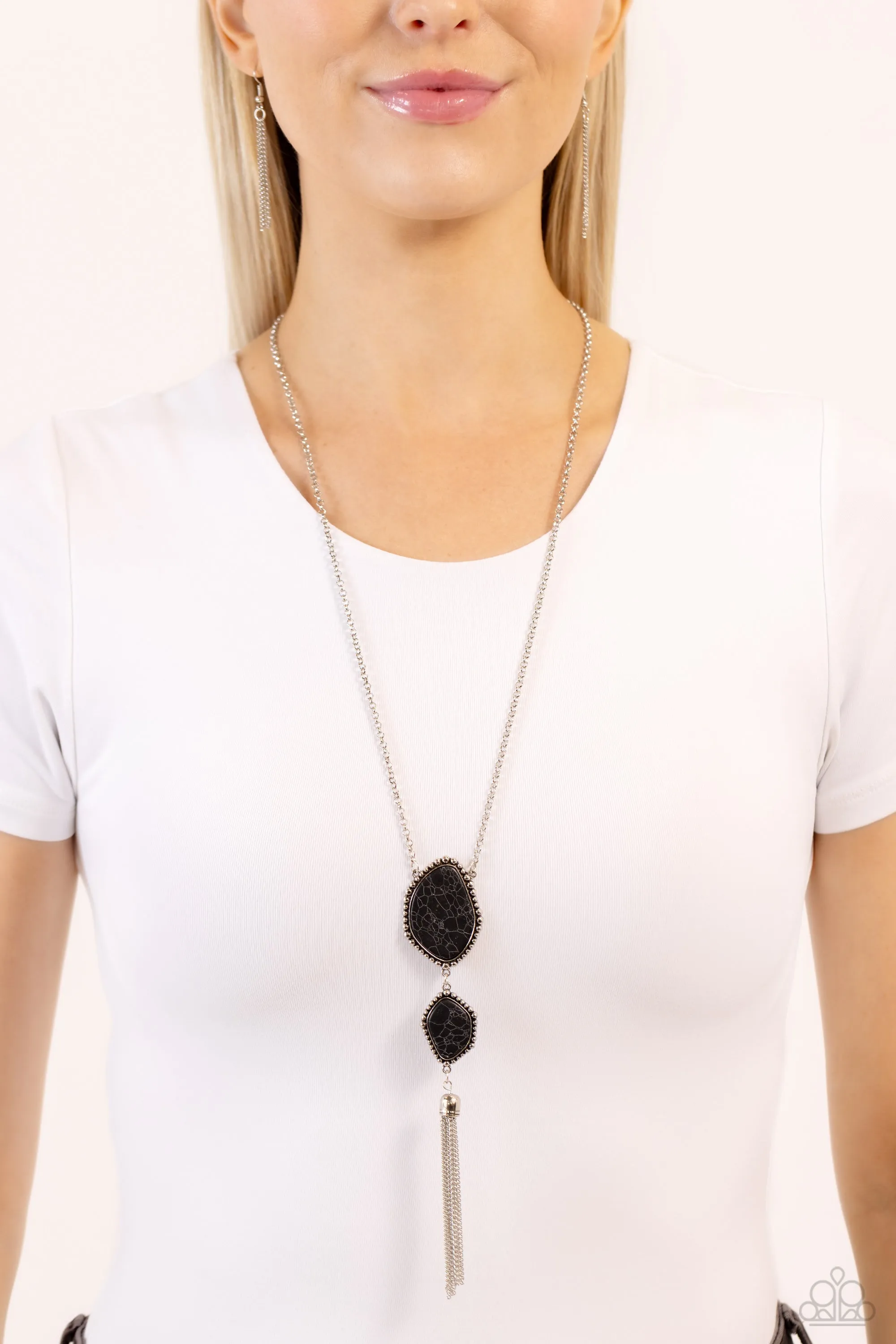 Desert Darling - Black - Crackle Stone Paparazzi Long Necklace