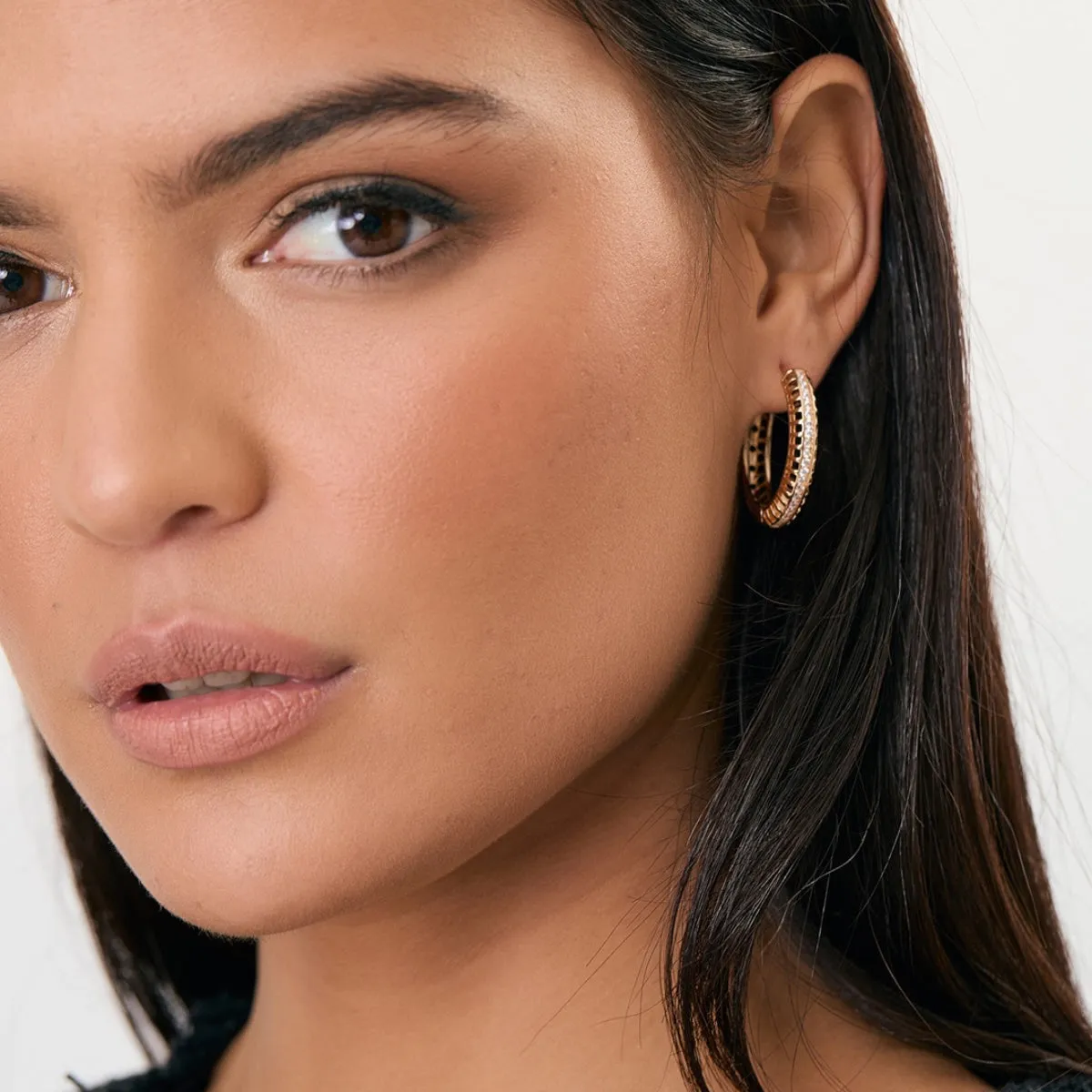 Diamante Detail Hoop Earrings (Silver)