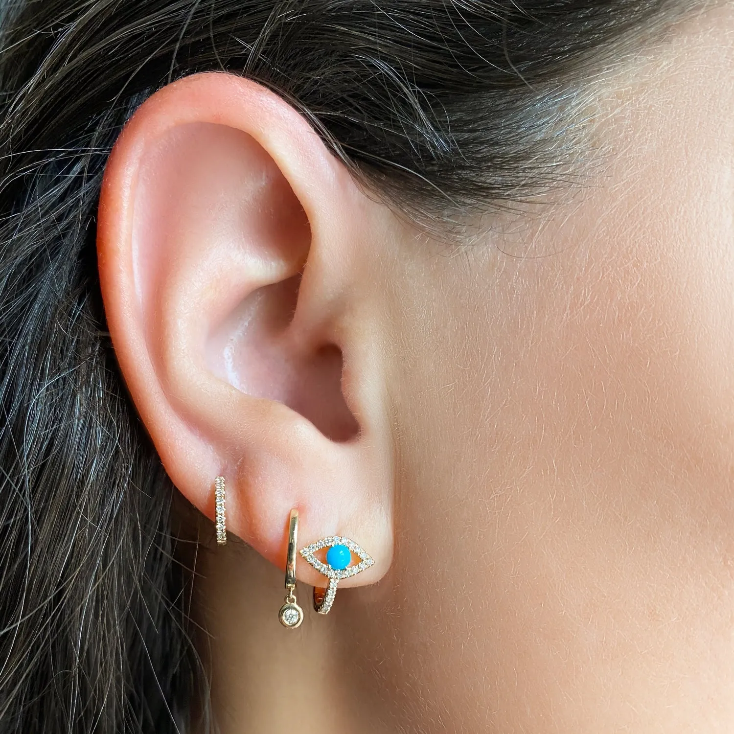 Diamond & Turquoise Evil Eye Huggies