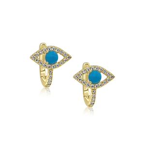 Diamond & Turquoise Evil Eye Huggies
