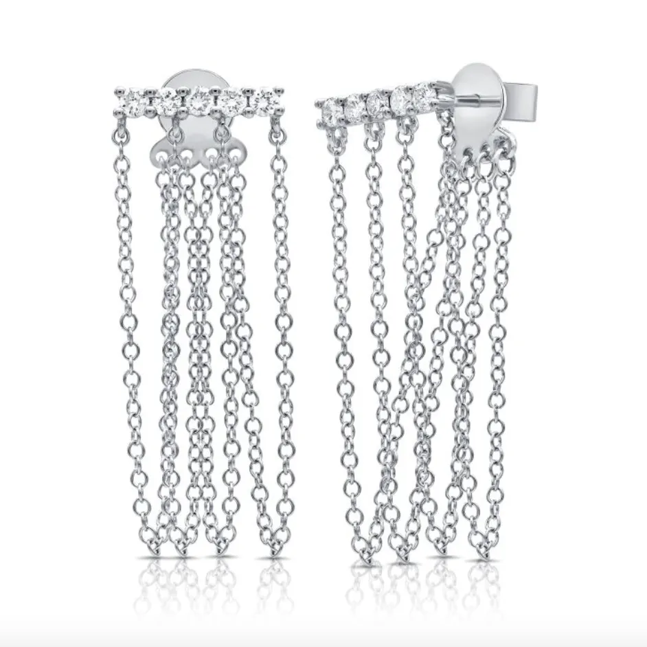 Diamond Bar Tassel Earrings
