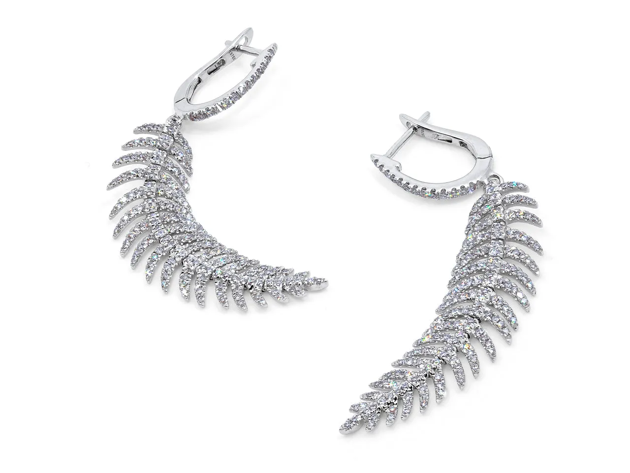 Diamond Feather Earrings in 18K White Gold, Medium