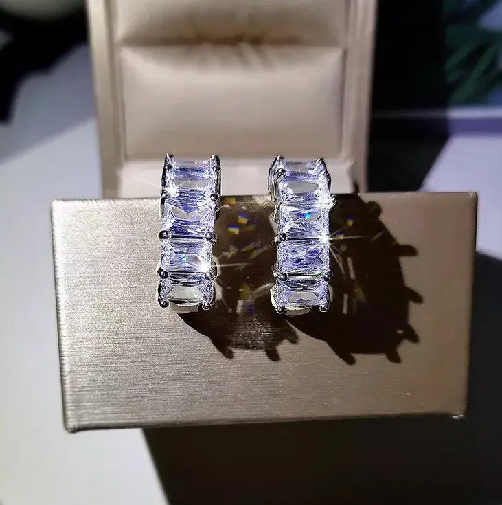 Diamond Hoop Earrings | Hoop Earrings | Womens Diamond Earrings | Hoop Earrings with Diamonds | Iced Out Earrings | Baguette Earrings