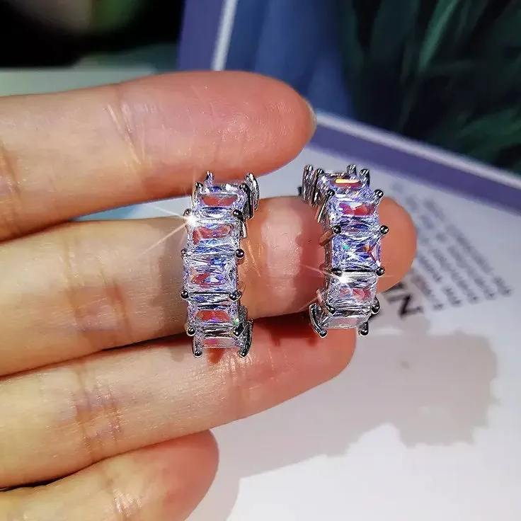 Diamond Hoop Earrings | Hoop Earrings | Womens Diamond Earrings | Hoop Earrings with Diamonds | Iced Out Earrings | Baguette Earrings