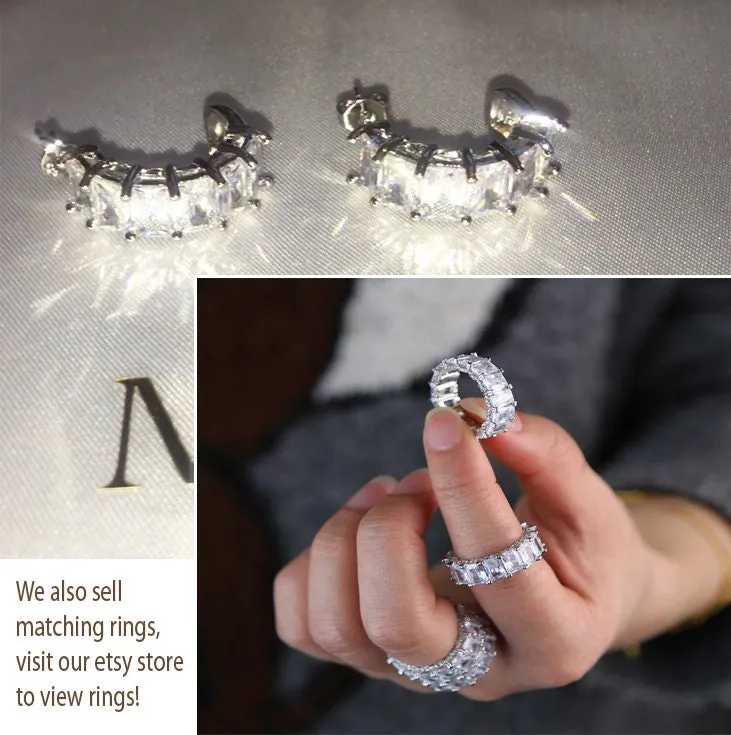 Diamond Hoop Earrings | Hoop Earrings | Womens Diamond Earrings | Hoop Earrings with Diamonds | Iced Out Earrings | Baguette Earrings