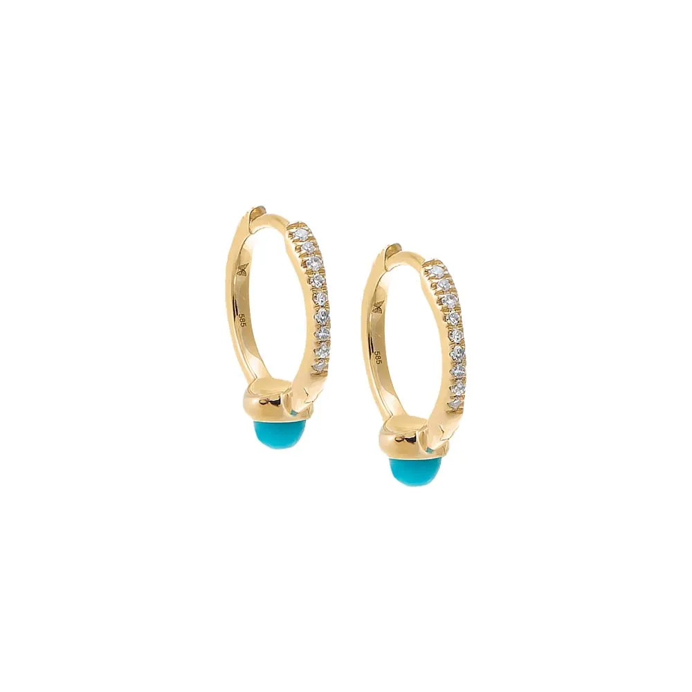 Diamond Pave X Turquoise Spike Huggie Earring 14K