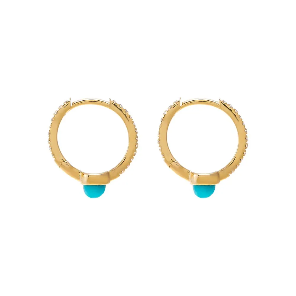 Diamond Pave X Turquoise Spike Huggie Earring 14K