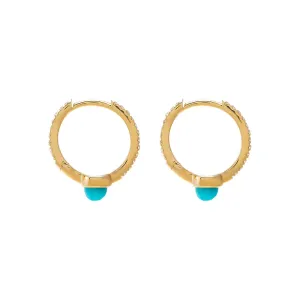 Diamond Pave X Turquoise Spike Huggie Earring 14K