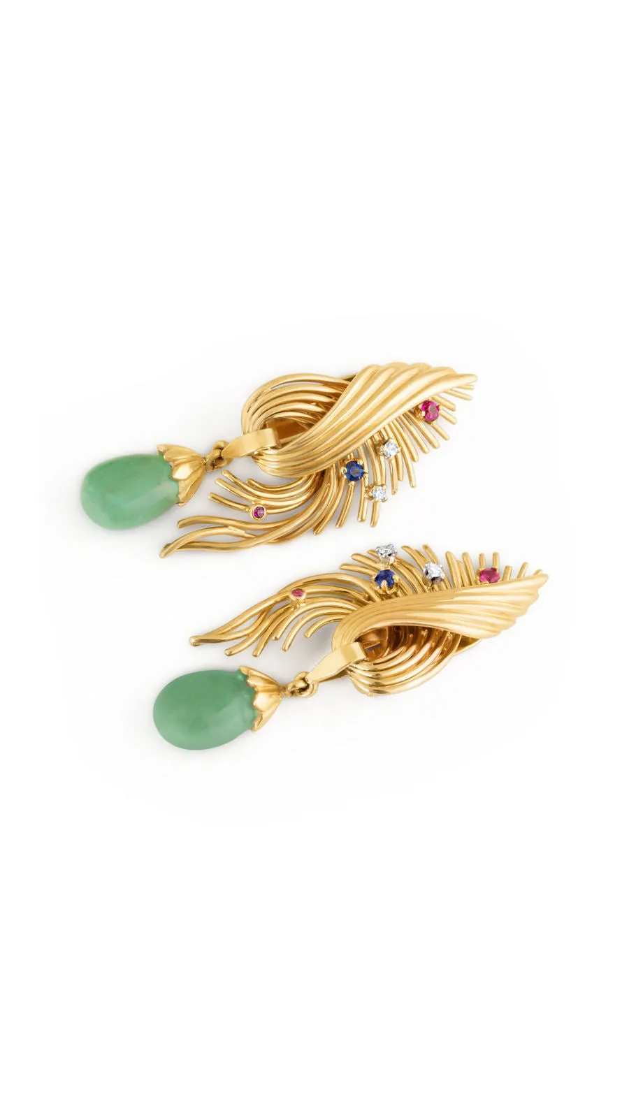 Diamond, Ruby And Sapphire Turquoise Drop Spray Ear Clips