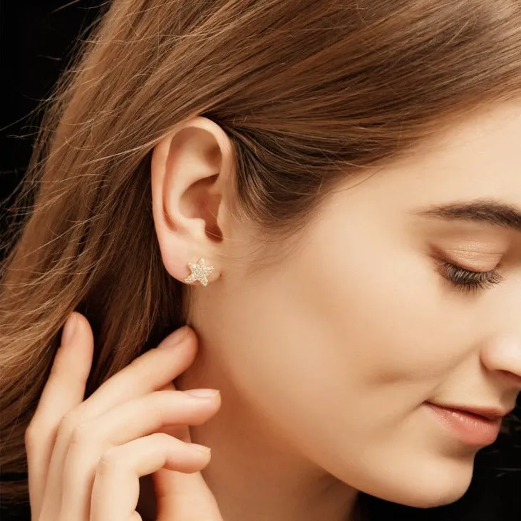 Diamond Seahorse and Starfish Stud Earrings