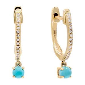 Diamond Turquoise Huggie Earring 14K