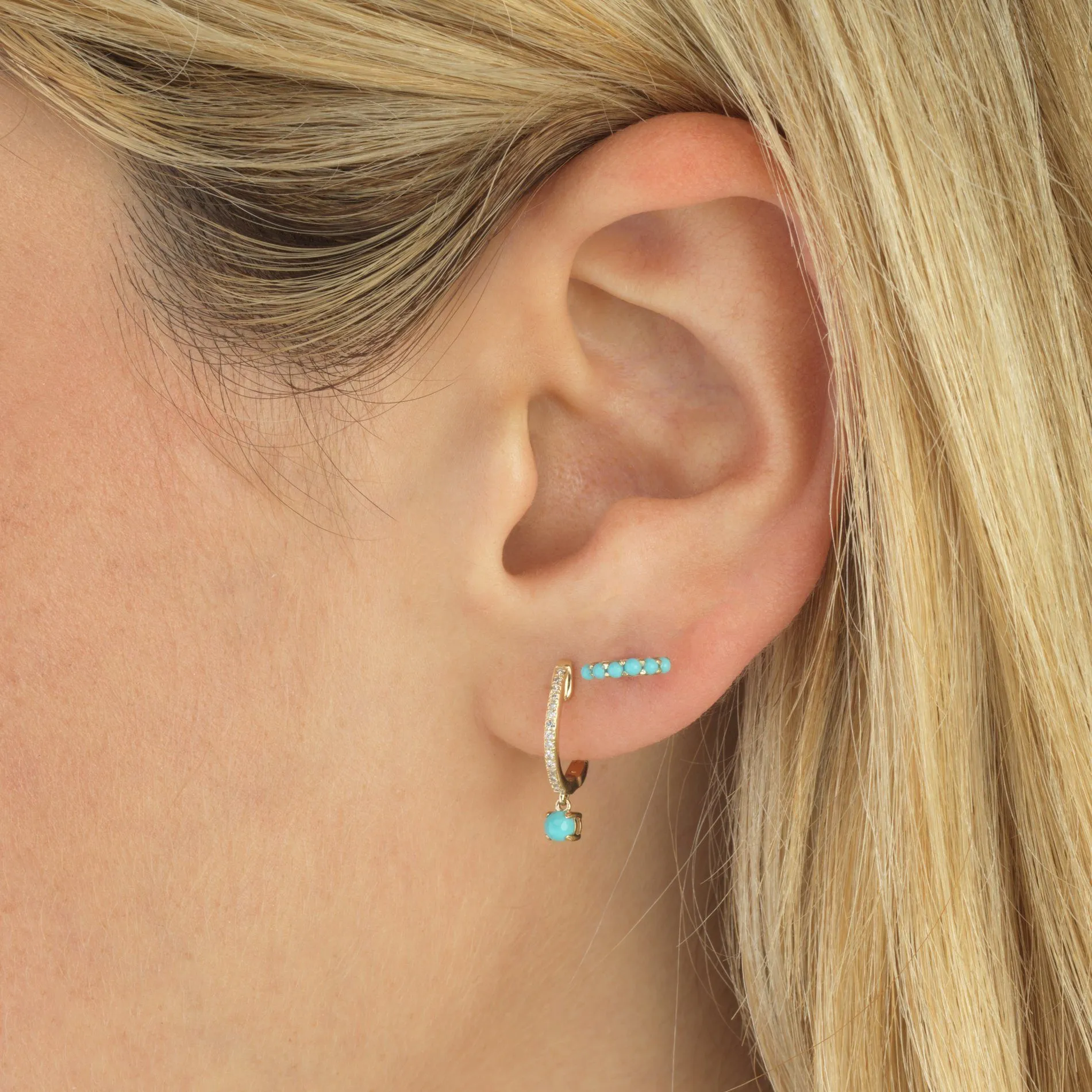 Diamond Turquoise Huggie Earring 14K