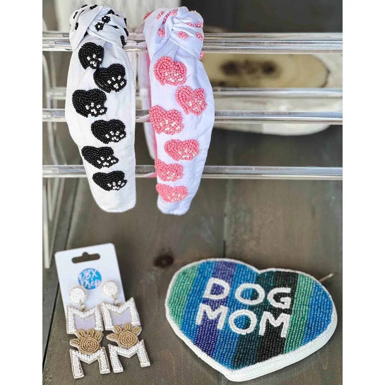 Dog Mom Paw Seed Beaded Drop Earrings.