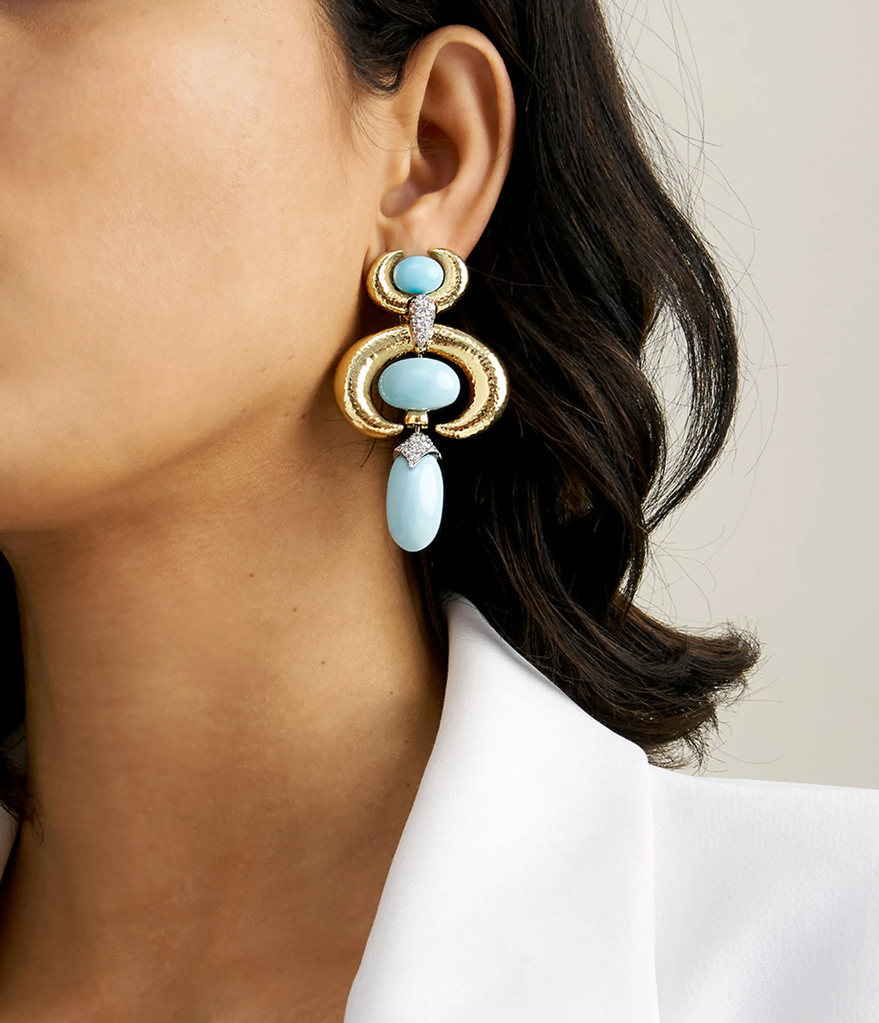 Double Crescent Pear Drop Earrings, Turquoise