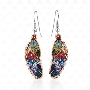 Double Dangle Feather Copper Earrings CM-614