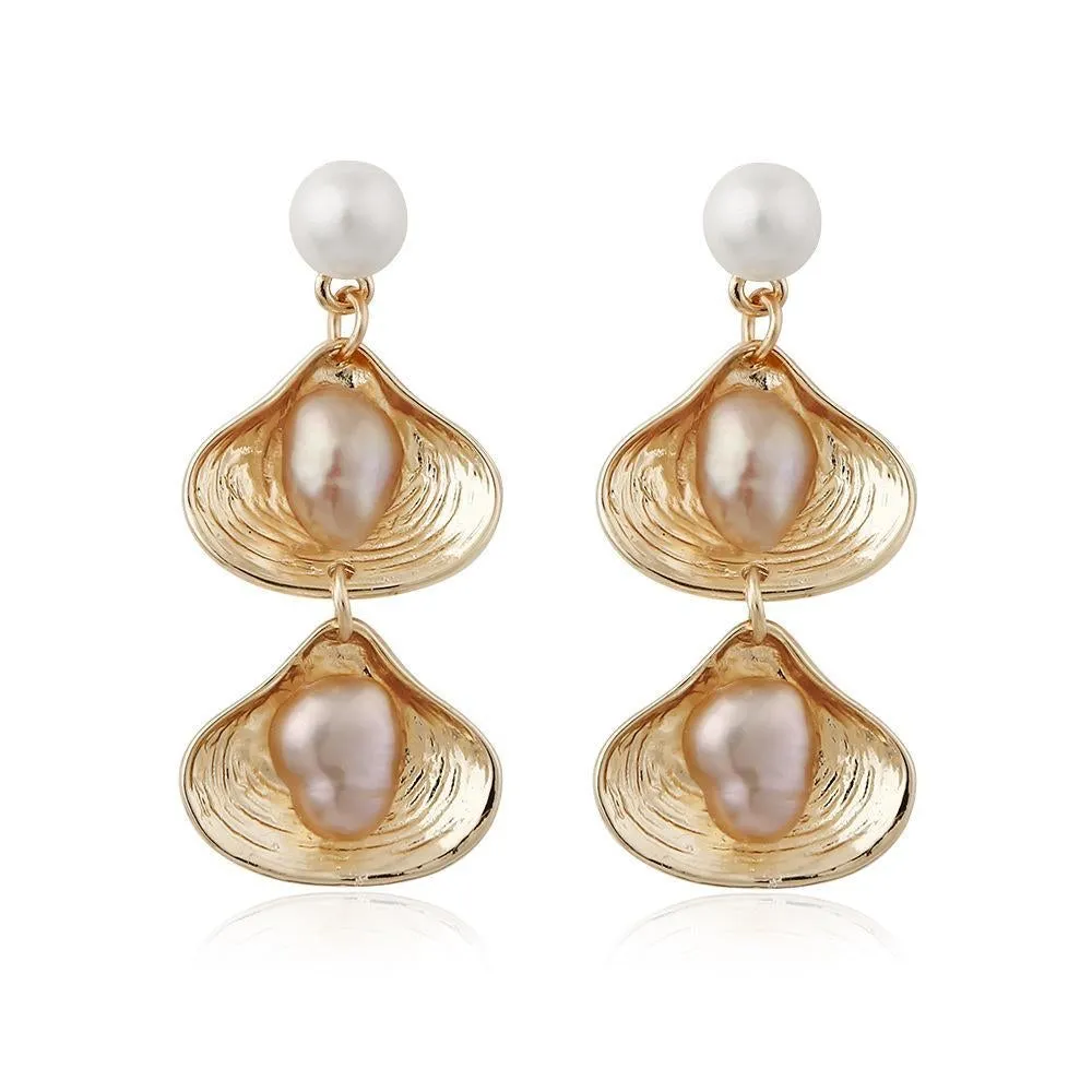 Double Shell Pearl Alloy Earrings
