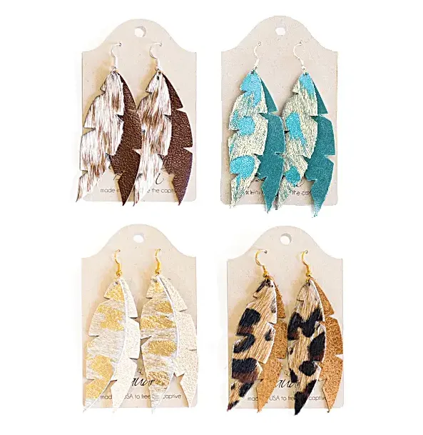 Dove Earrings | Cowhide & Leather Feather
