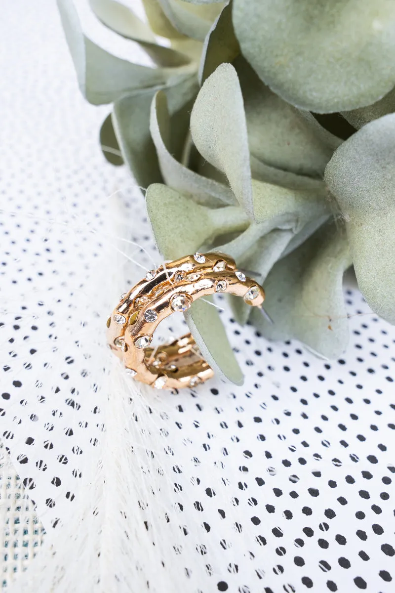 Dress To Impress Matte Goldtone Crystal Hoop Earrings